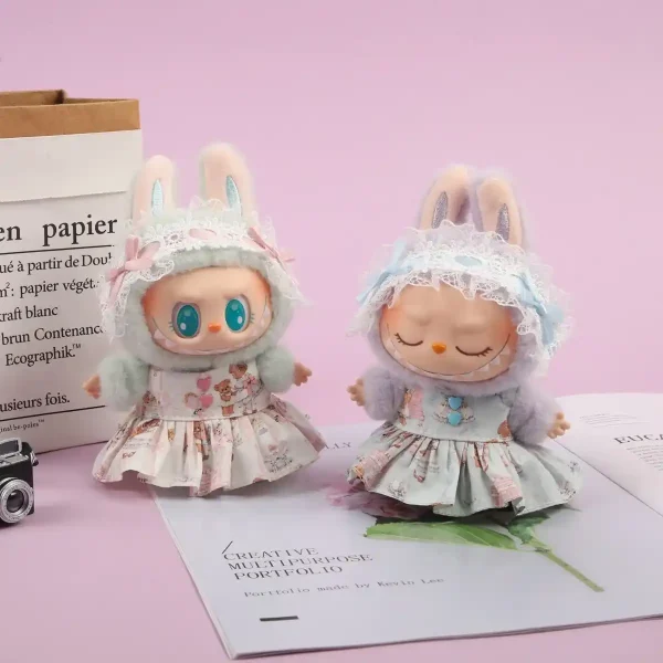 soft mint green bunny hooded dress for labubu doll