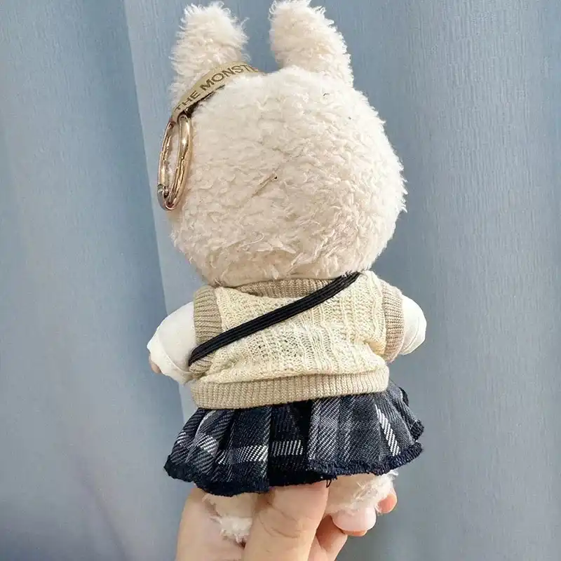 soft pastel colored 17cm Labubu school uniform costume