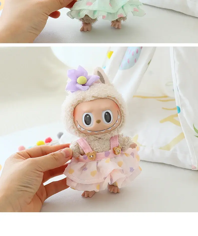 soft pastel pink labubu doll outfit 17cm dress
