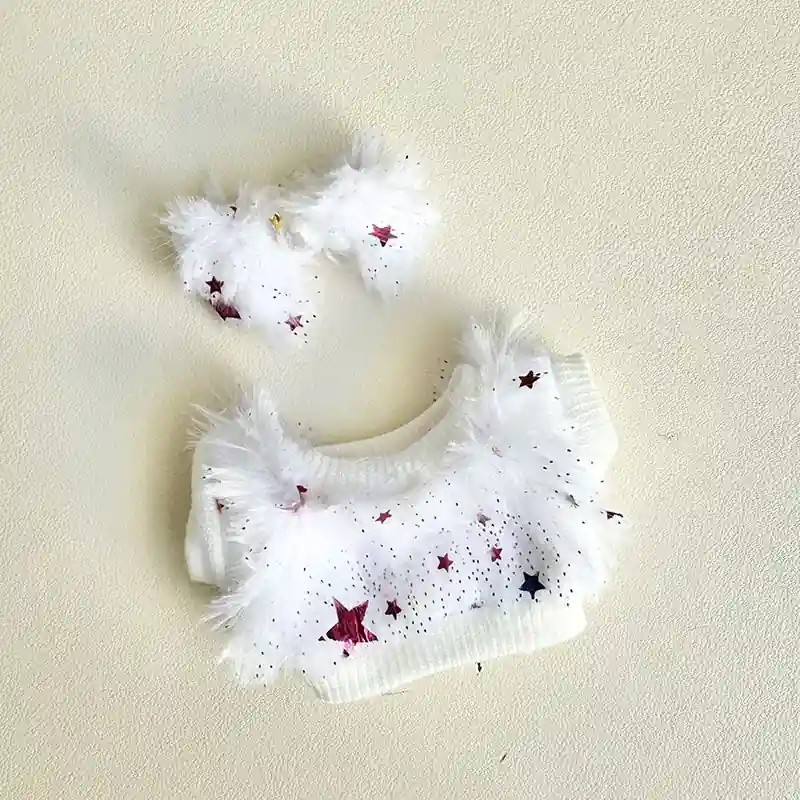 soft pink purple white star sweater for labubu doll outfit