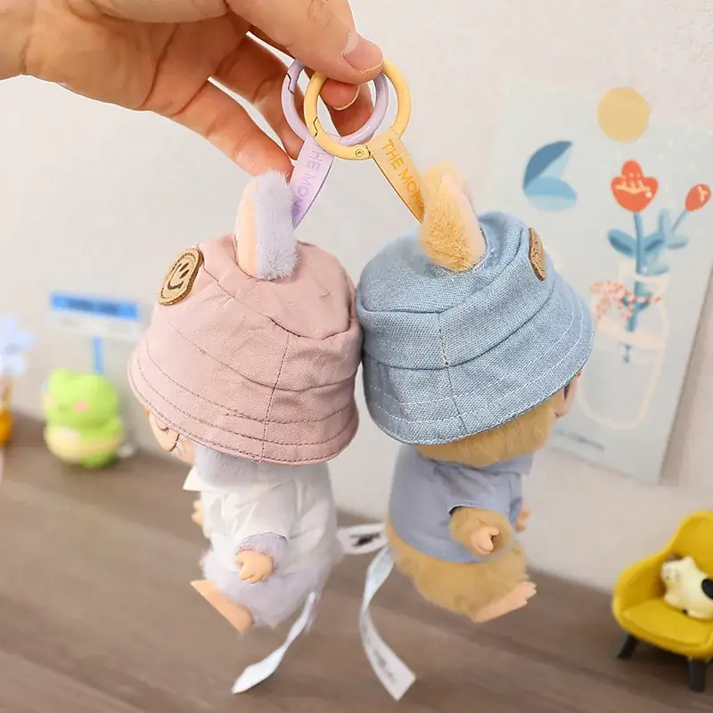 soft pink shorts and bunny hat outfit for 17cm Labubu