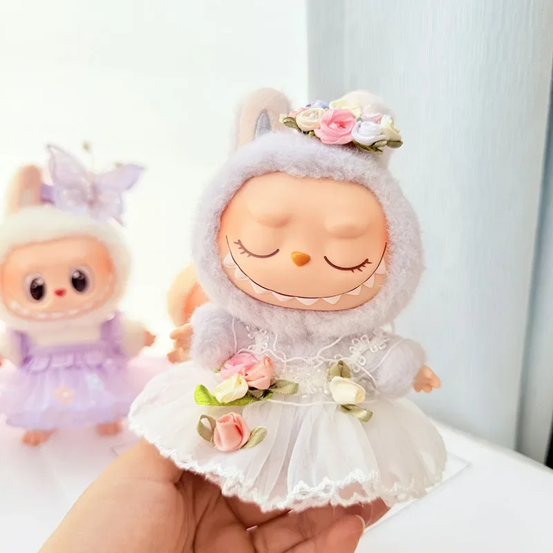 soft pink tutu dress outfit for 17cm labubu doll with accessories