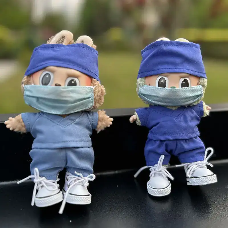 soft plush 17cm Labubu doll doctor outfit with cap