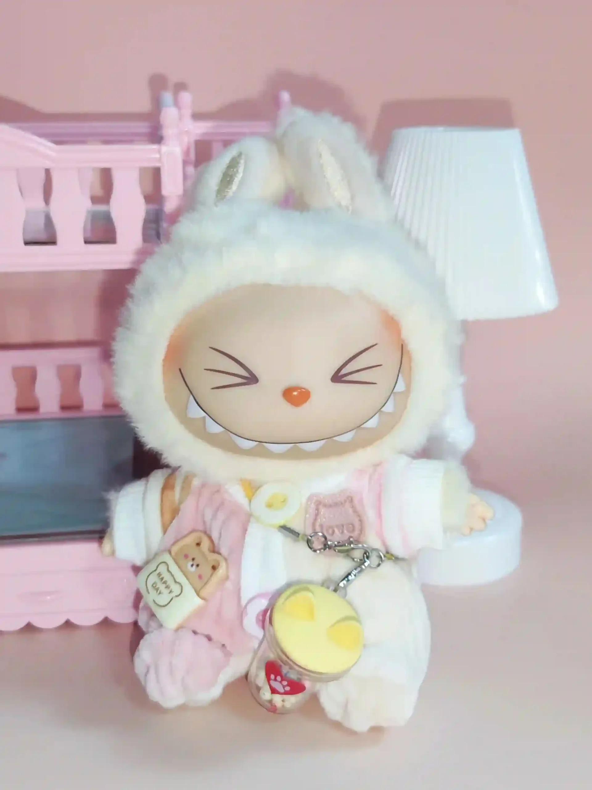 soft plush 17cm labubu doll clothing set hooded sweater and pants scaled