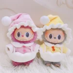 soft plush 17cm labubu doll pajamas set with matching hat