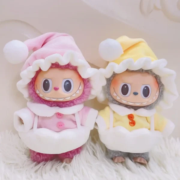 soft plush 17cm labubu doll pajamas set with matching hat