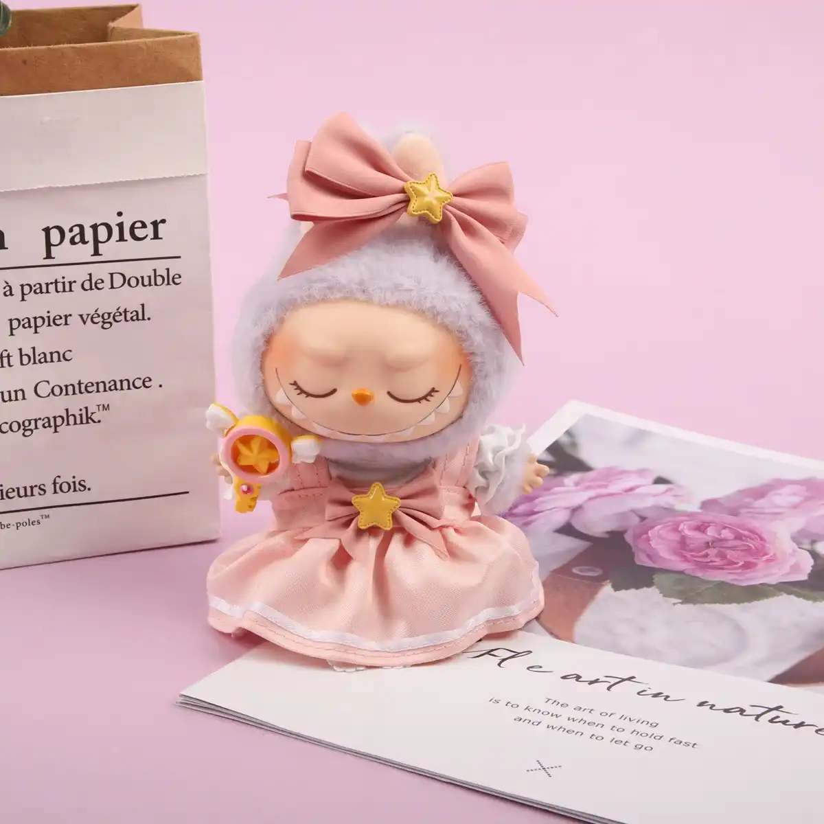 soft plush bunny hooded jacket and lace dress for labubu doll