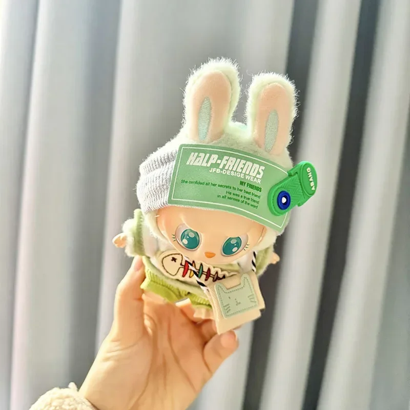 soft plush green striped outfit for labubu dolls accessories