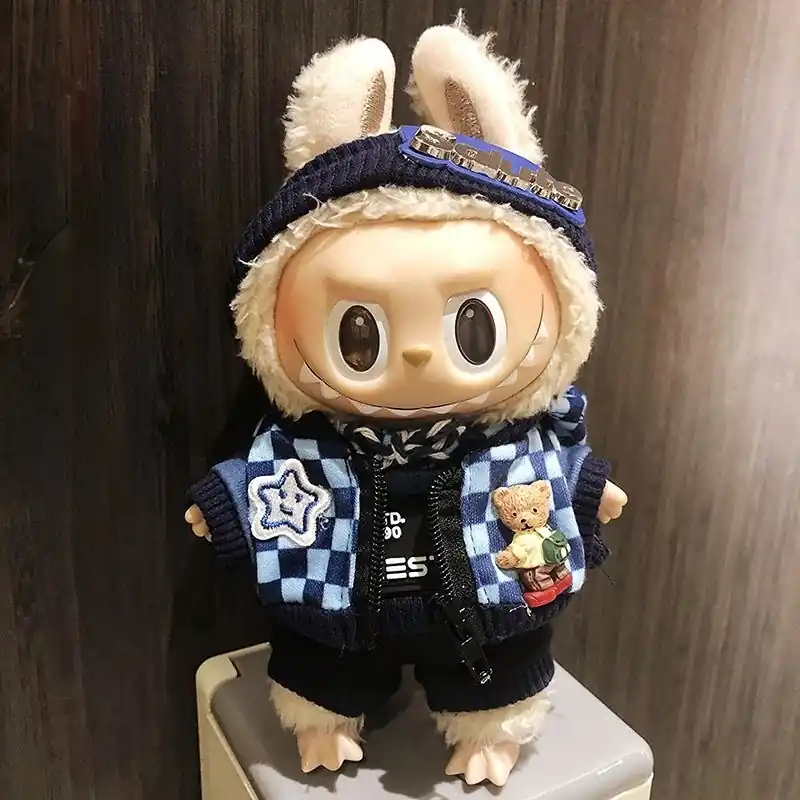 soft plush hoodie and denim pants for 17cm Labubu doll