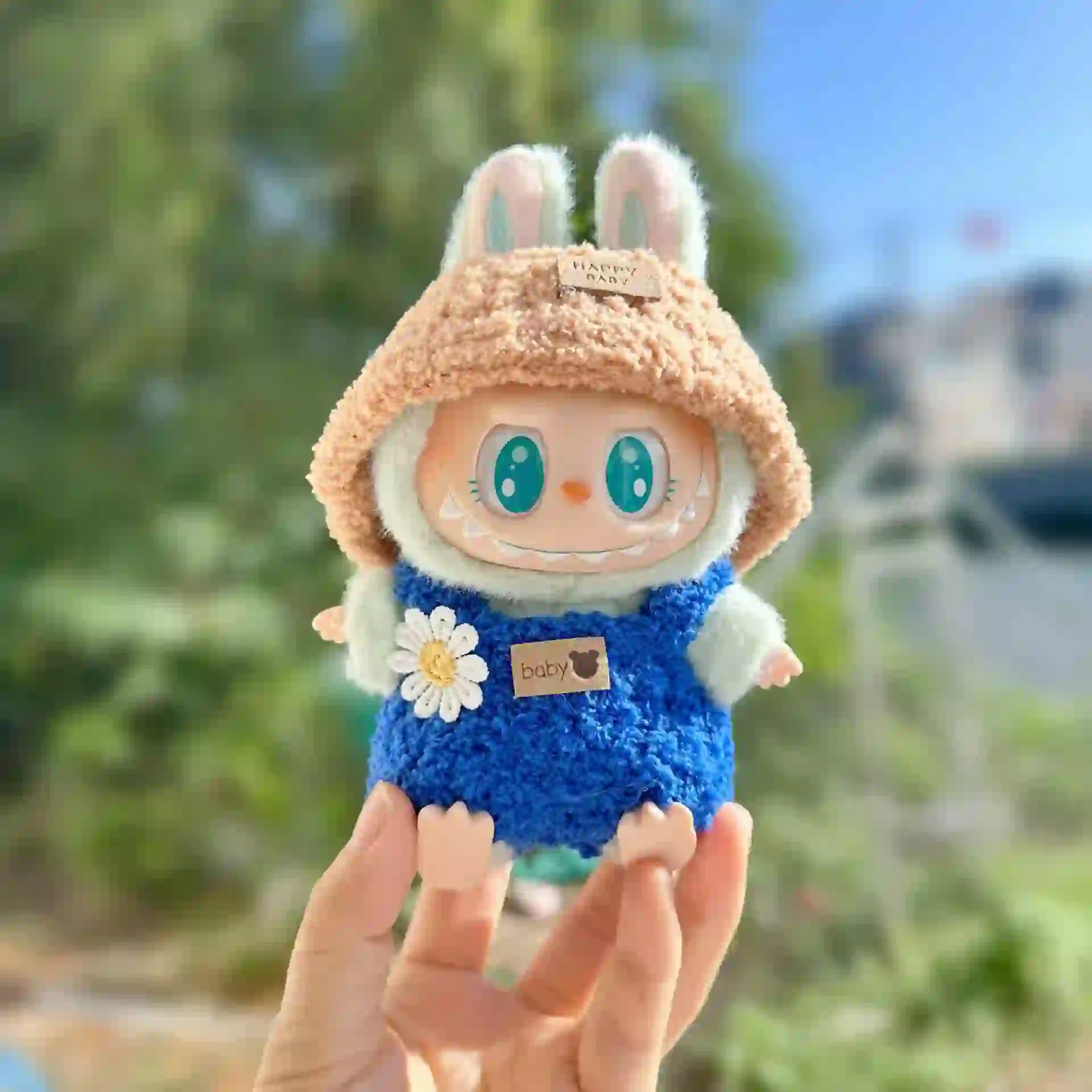 soft plush labubu bunny clothes with daisy applique