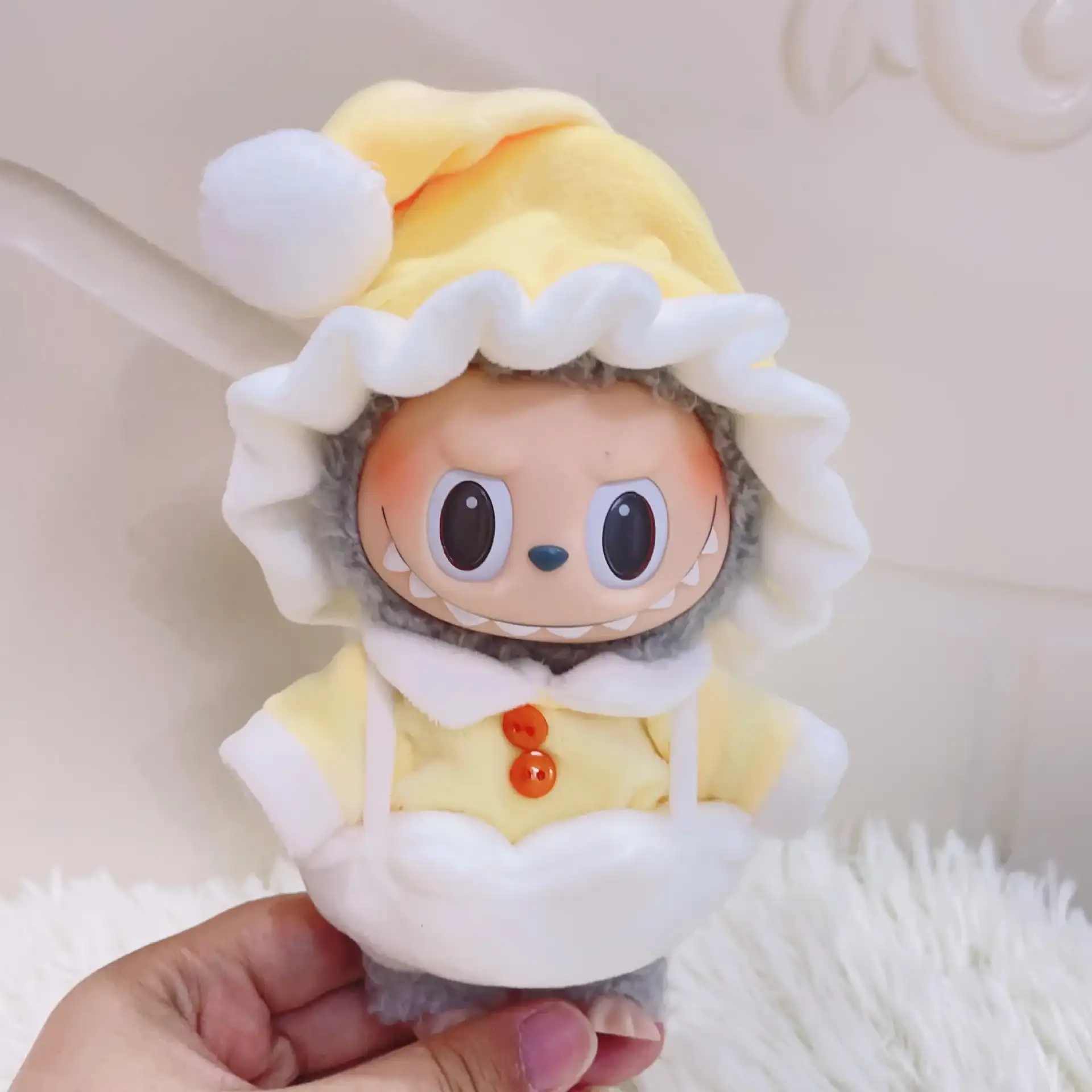 soft plush labubu i ii iii doll pajamas pastel yellow set