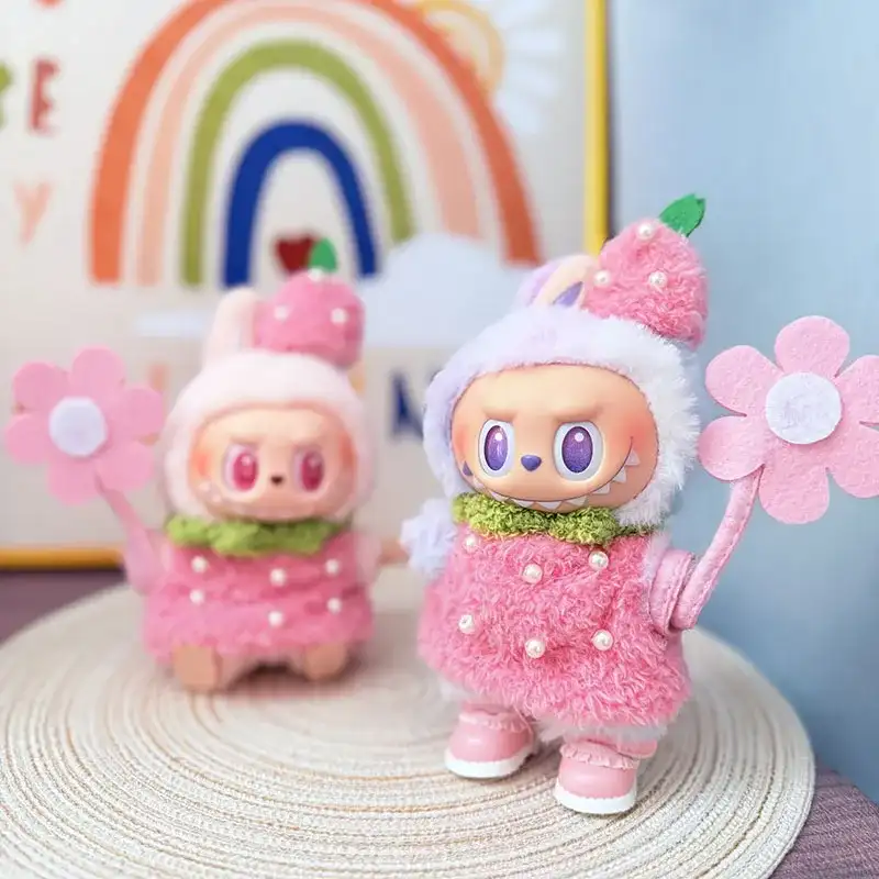 soft plush labubu strawberry outfit perfect for 15 17cm dolls