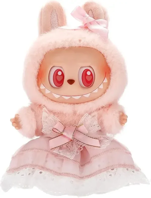 soft plush pink bunny costume for 17cm labubu doll