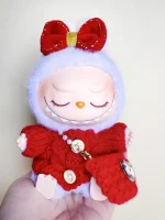 soft plush red knit cardigan outfit for 17cm labubu