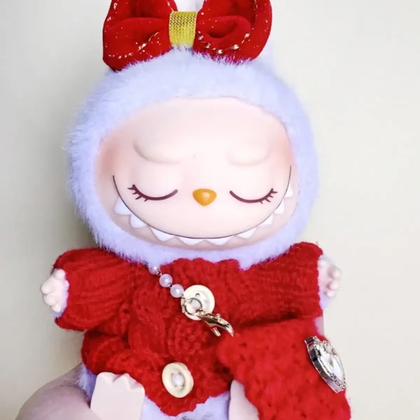 soft plush red knit cardigan outfit for 17cm labubu