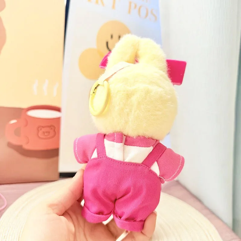 soft ribbed pink overall outfit for 17cm labubu doll