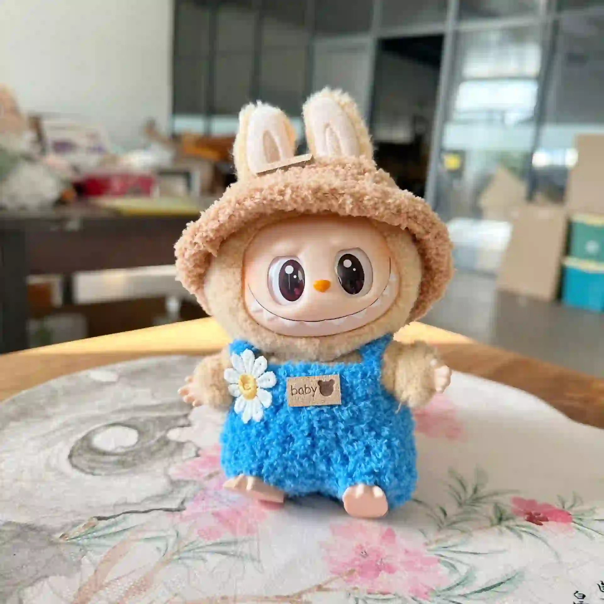 soft tan bunny hood and hat for labubu doll outfit