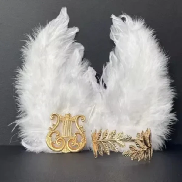 soft white plush labubu angel costume with feathered wings