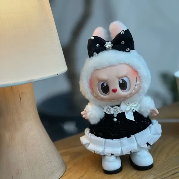 sparkly black sequin dress with plush bunny hood for Labubu