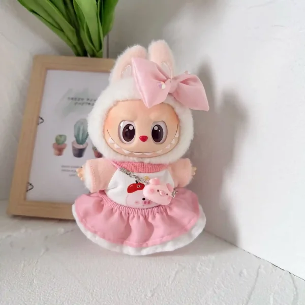 stretchy soft fabric labubu outfit 17cm pink pig design