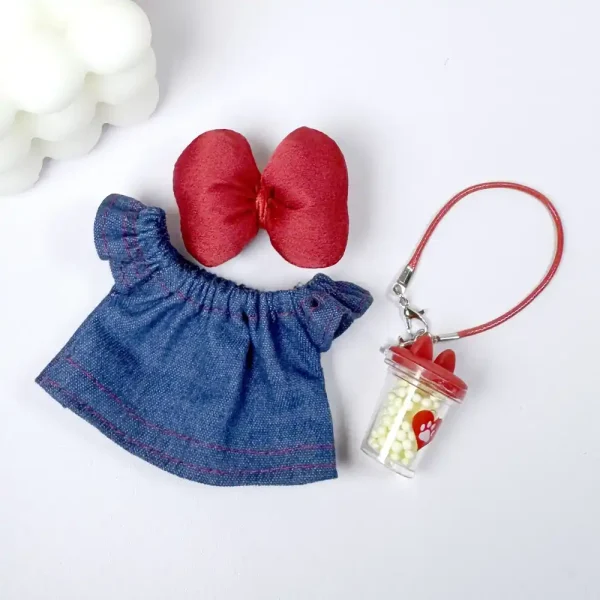 stylish 17cm Labubu doll clothes with oversized red bow