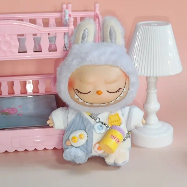 stylish 17cm labubu doll outfit with milk bottle keychain charm