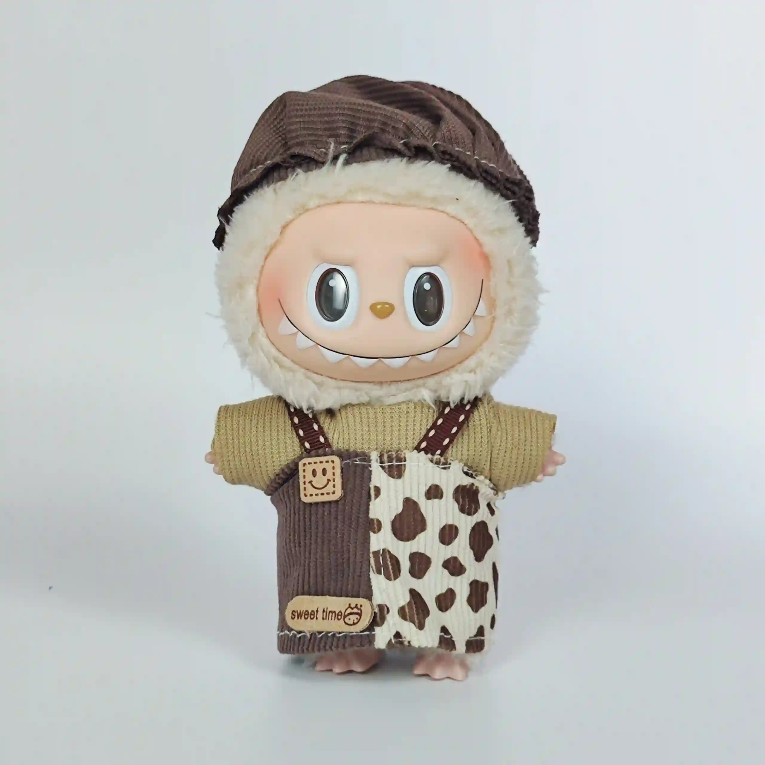 stylish brown corduroy outfit for 17cm Labubu collectible doll