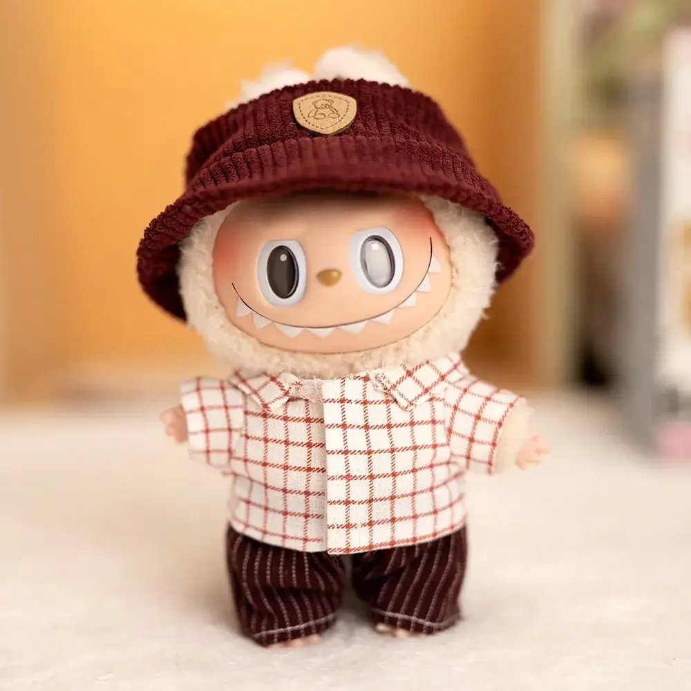 stylish corduroy pants and plaid shirt for Labubu doll