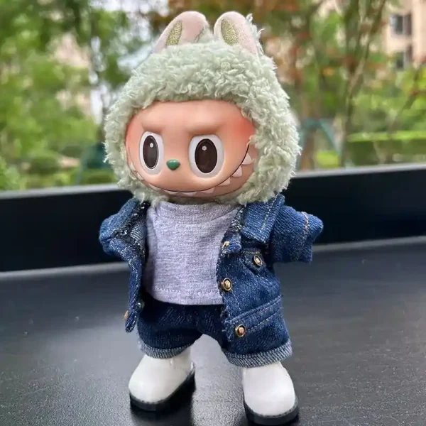 stylish denim clothing set for 17cm Labubu collectible doll