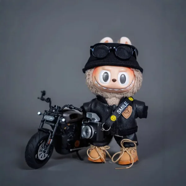 textured faux leather jacket for 17cm Labubu doll outfit
