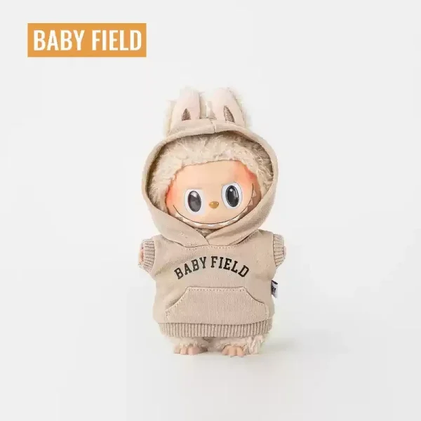 textured grey labubu hoodie with baby field logo 17cm
