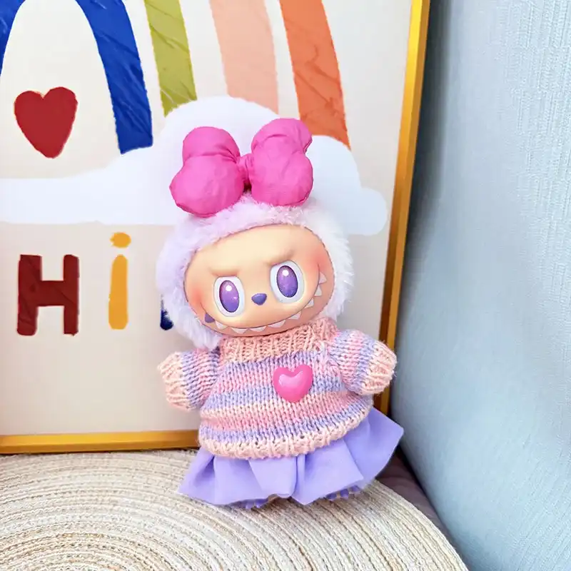 three piece labubu doll clothes set pastel colors