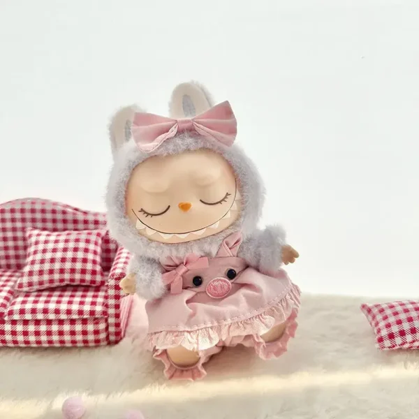 tiered ruffle hem pink dress labubu doll outfit