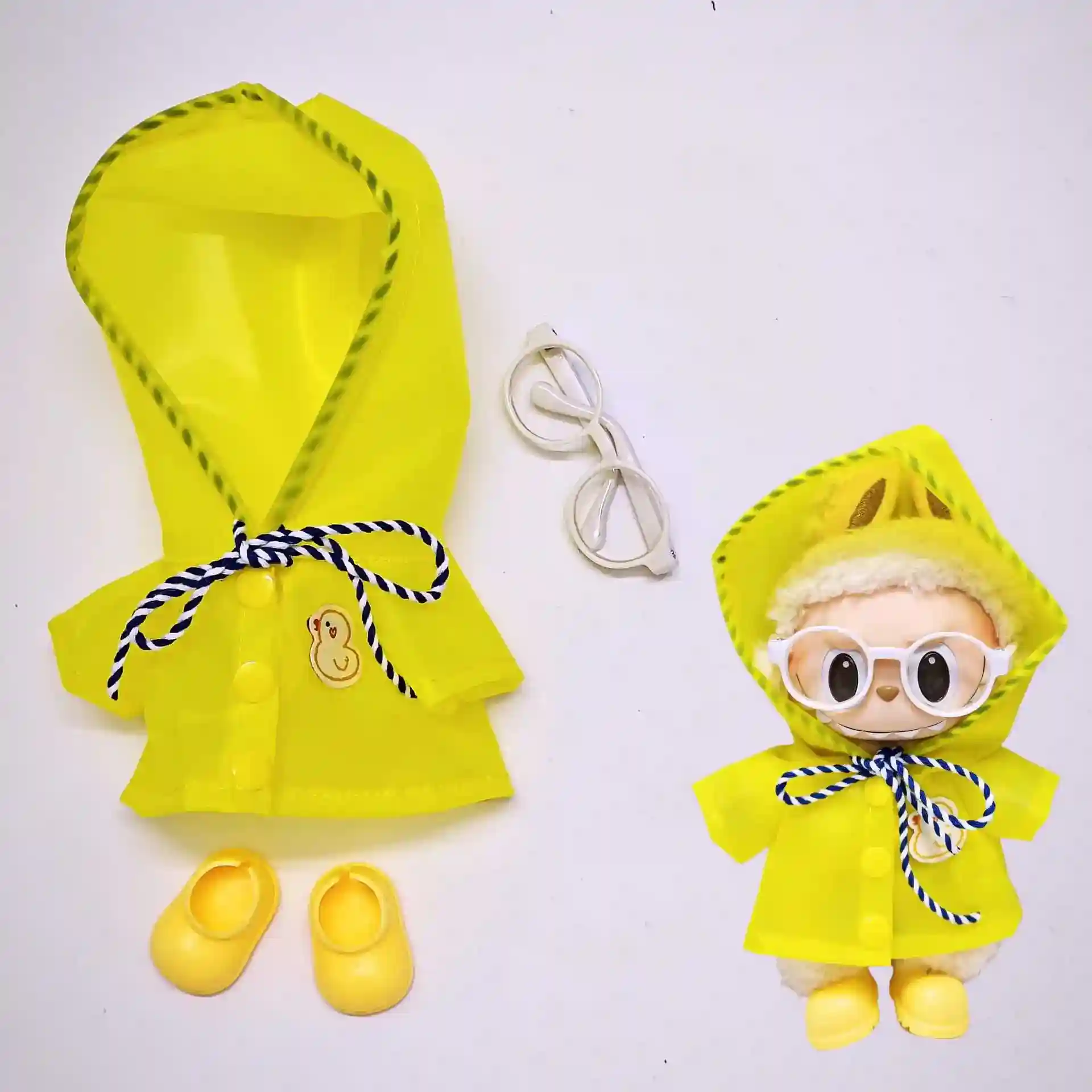 transparent raincoat outfit for labubu doll keeps doll dry stylish