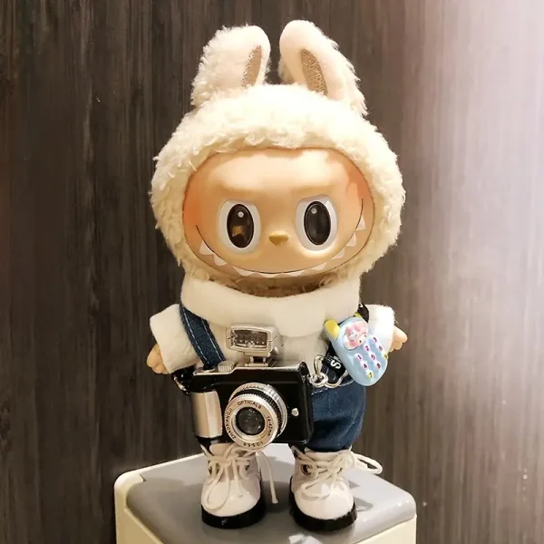 trendy 17cm Labubu doll outfit with faux leather mini skirt option