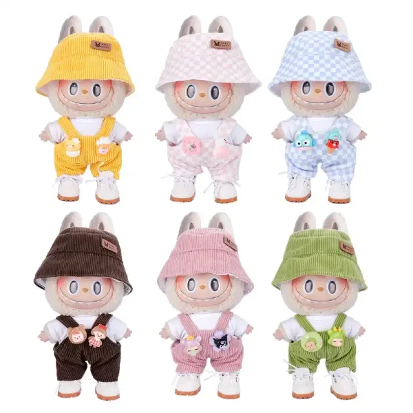 trendy 17cm labubu doll outfit set corduroy overalls tshirt