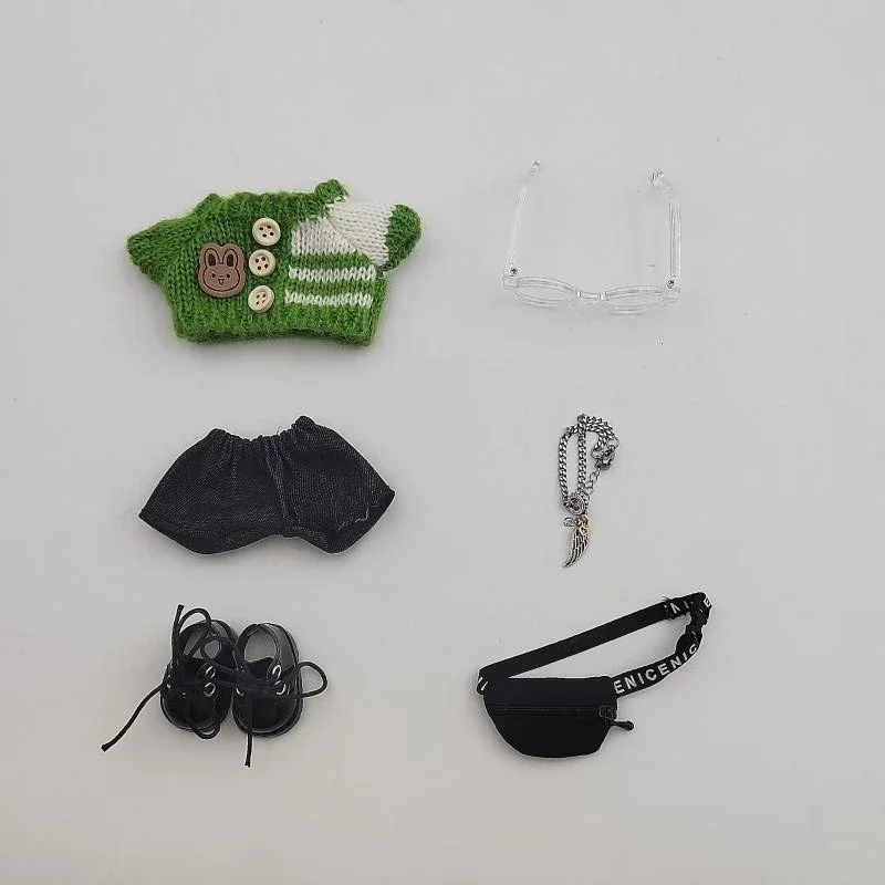 trendy accessories for 17cm Labubu doll green sweater outfit