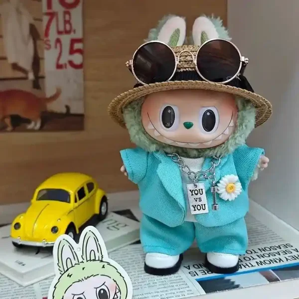 trendy labubu doll clothes teal suit jacket and pants