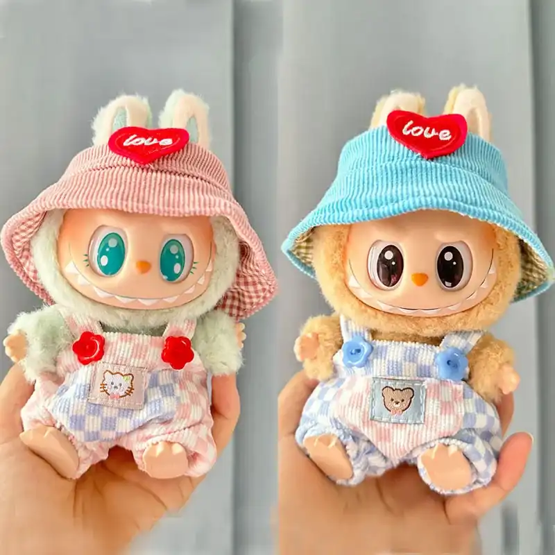 trendy labubu doll outfit set overalls hat for 15 17cm dolls