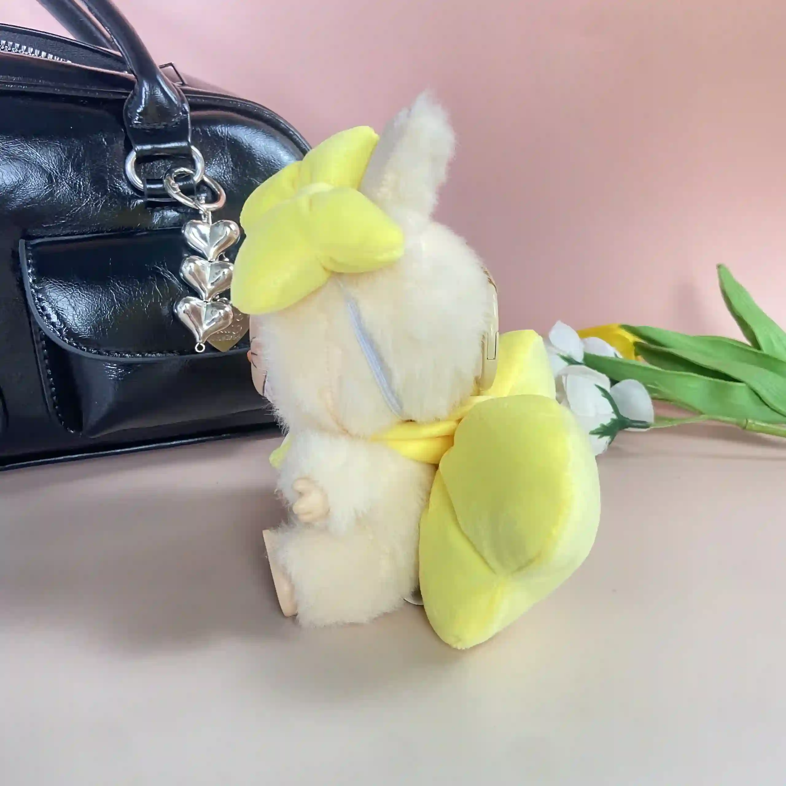 two yellow velvet bows for 17cm Labubu doll outfit upgrade