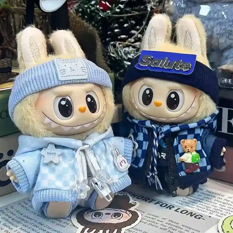 upgrade your 17cm Labubu doll with a trendy plaid hoodie outfit