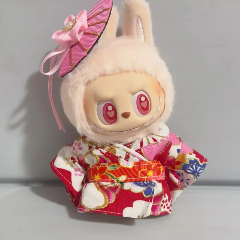 vibrant color labubu kimono outfit cherry blossom pattern