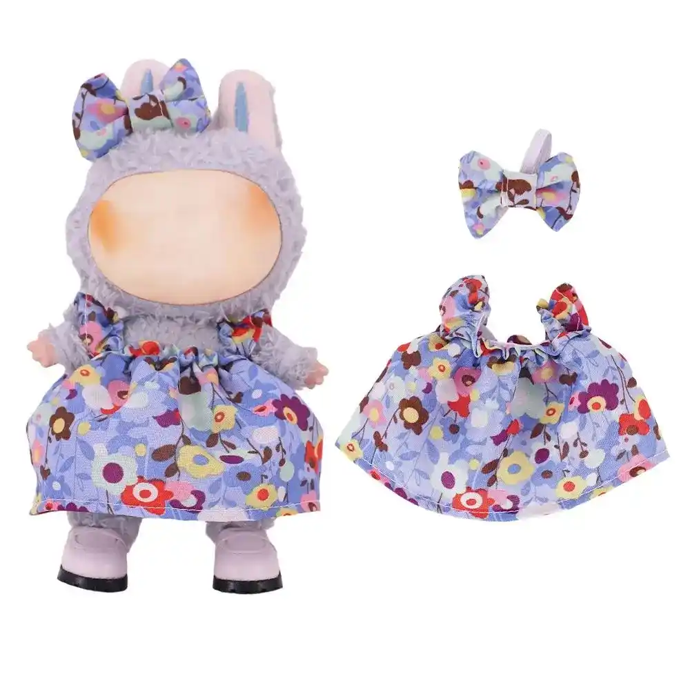 vibrant floral print dress with matching headband for labubu