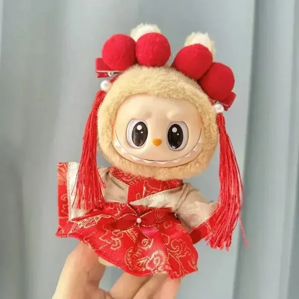 vibrant red labubu chinese new year clothes for v1 and v2 dolls