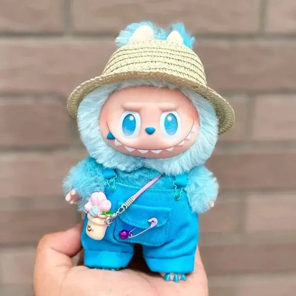 vibrant yellow orange blue pink labubu doll summer overalls