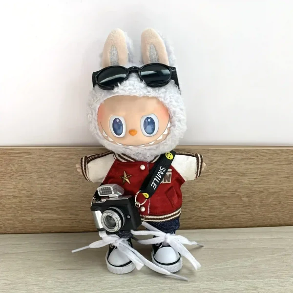 vintage camera accessory labubu doll red jacket outfit