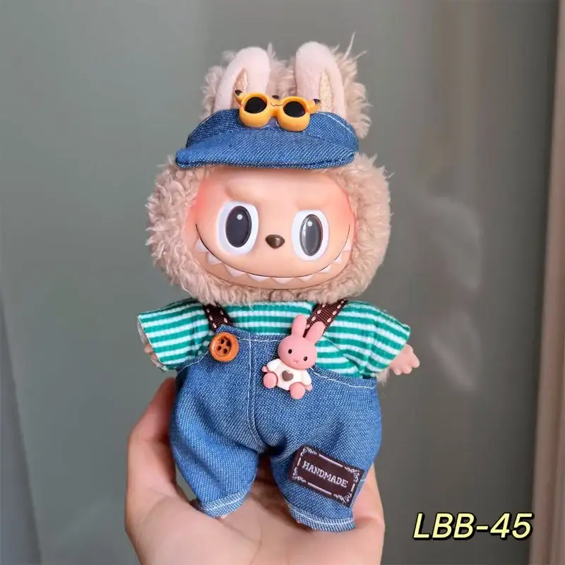 vintage charm labubu 17cm corduroy overalls