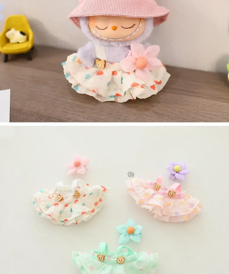 whimsical 17cm labubu doll clothing set mint green
