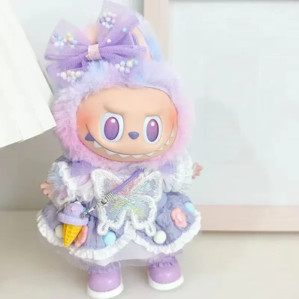 whimsical lavender butterfly dress and accessories for labubu