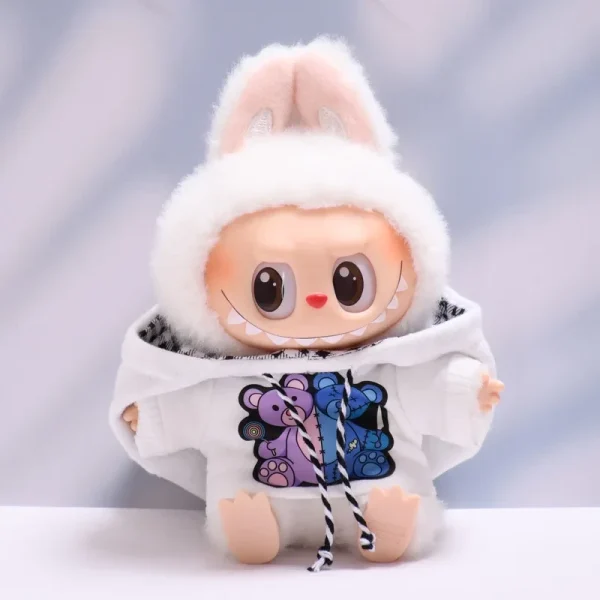 white labubu hoodie with playful pastel teddy bear print
